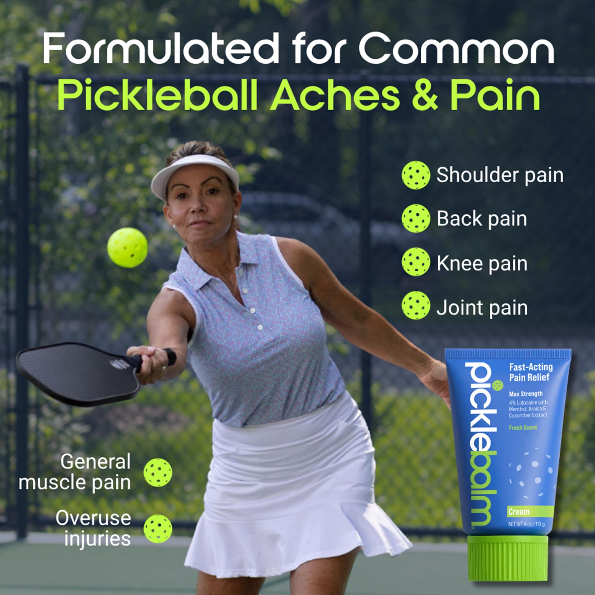 PickleBalm Pickleball Post-Game Muscle Pain Relief Cream with 4% Lidocaine, Arnica, Menthol, Cucumber Seed Extract for Shoulders, Knees, Wrists, and More, 4oz Cream PickleBalm buy australia supplements