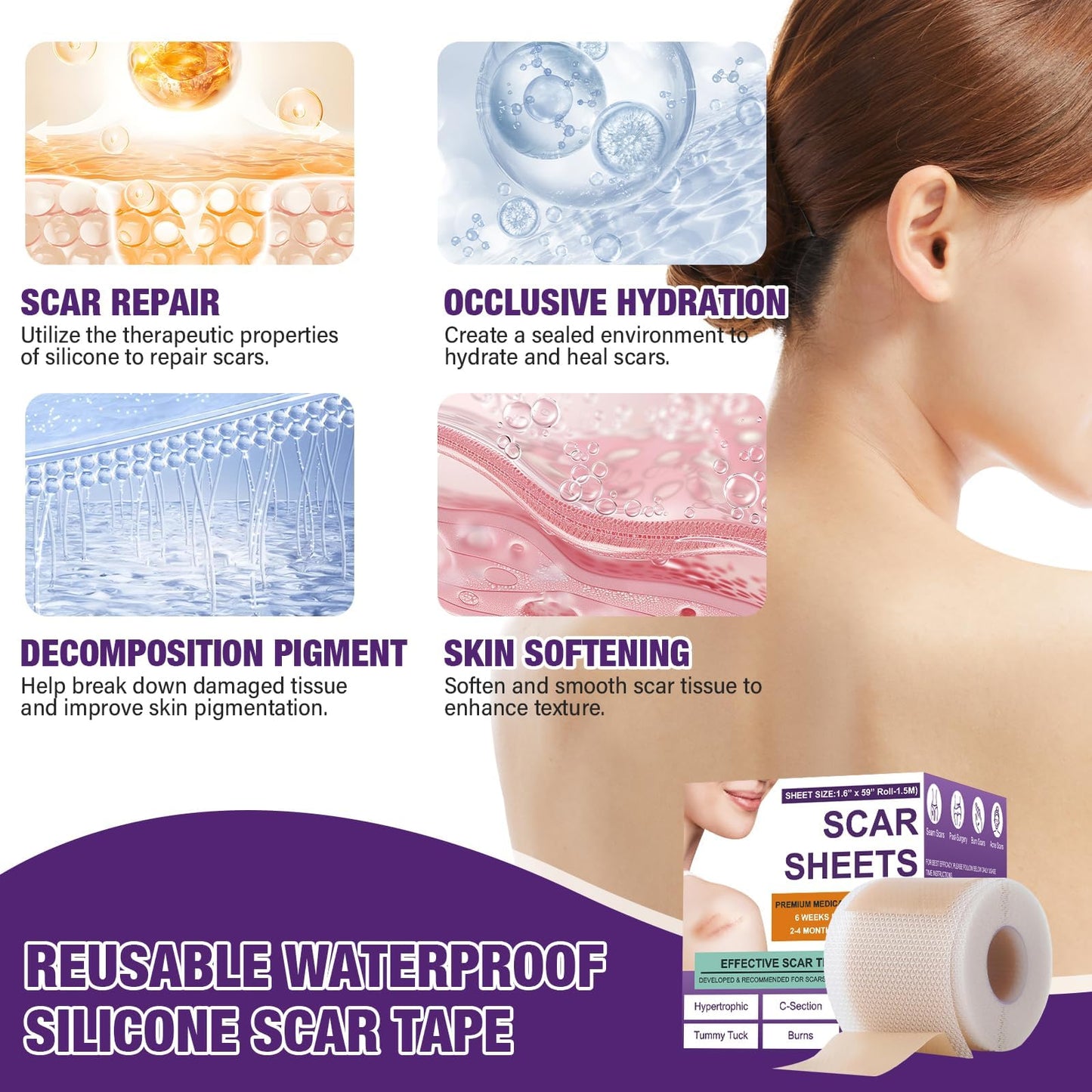 Silicone Scar Sheets,Silicone Scar Tape,Silicone Scar Removal Strips for Surgical,C-Section,Tummy Tuck,Keloid Scars Psecici