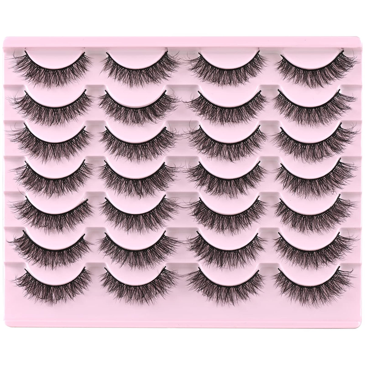 FARRED Natural Lashes Short Eyelashes Wispy False Mink Lash Pack 14 Pair Natural Look Fluffy Cat Eye Strip Eyelash Small Fake Lashes Full Pestañas Sets for MUA and Beginners Daily Makeup (F1 | 8-14mm) FARRED