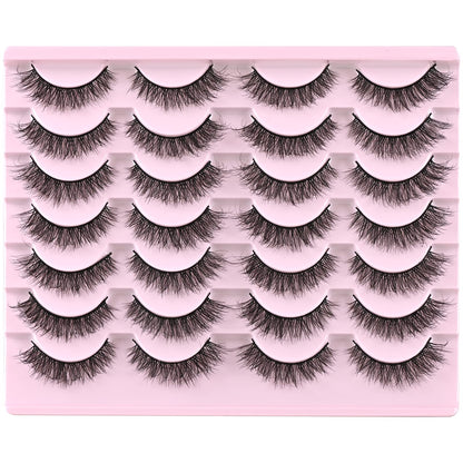 FARRED Natural Lashes Short Eyelashes Wispy False Mink Lash Pack 14 Pair Natural Look Fluffy Cat Eye Strip Eyelash Small Fake Lashes Full Pestañas Sets for MUA and Beginners Daily Makeup (F1 | 8-14mm) FARRED