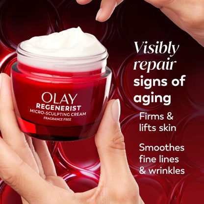 Olay Face Moisturizer, Regenerist Micro-Sculpting Cream for Women, Fragrance-Free - Anti-Aging, Anti-Wrinkle, Firming Skin Care - Triple Collagen Cream, Peptide, Hyaluronic Acid, Niacinamide, 2.6oz Olay