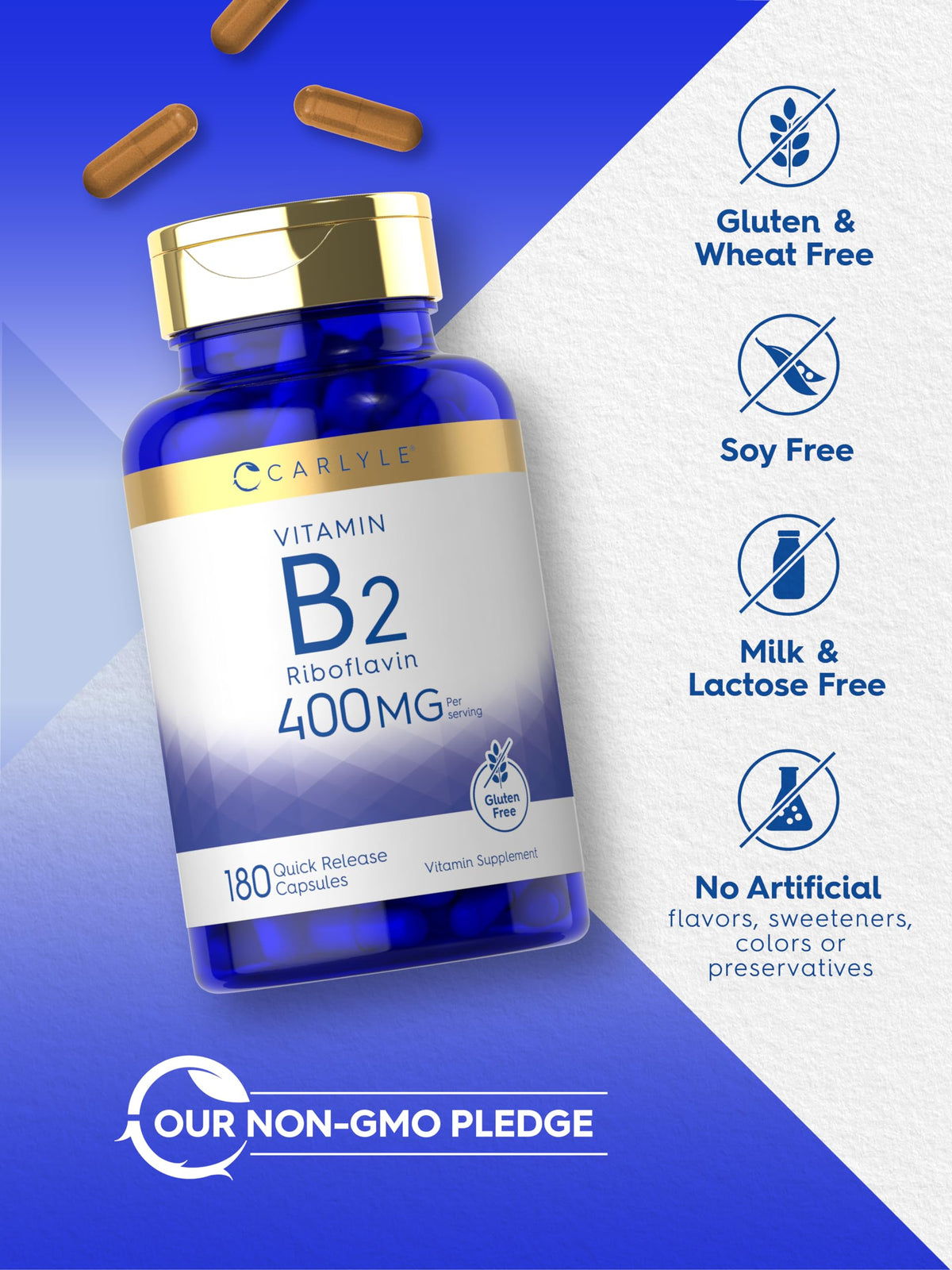 Carlyle Vitamin B-2 400mg | 180 Count | Non-GMO, Gluten Free Supplement | B2 Riboflavin Carlyle