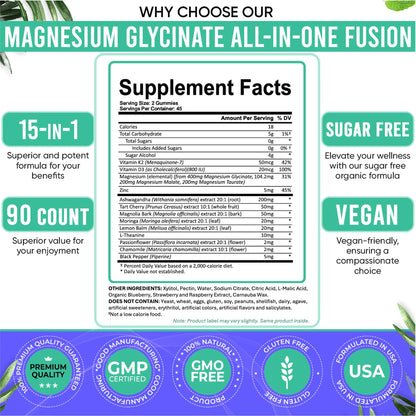 Adndale Magnesium Glycinate 400 mg Gummies with Ashwagandha, Magnesium Malate & Taurate, Tart Cherry, Magnolia Bark, Lemon Balm, Passionflower Adndale