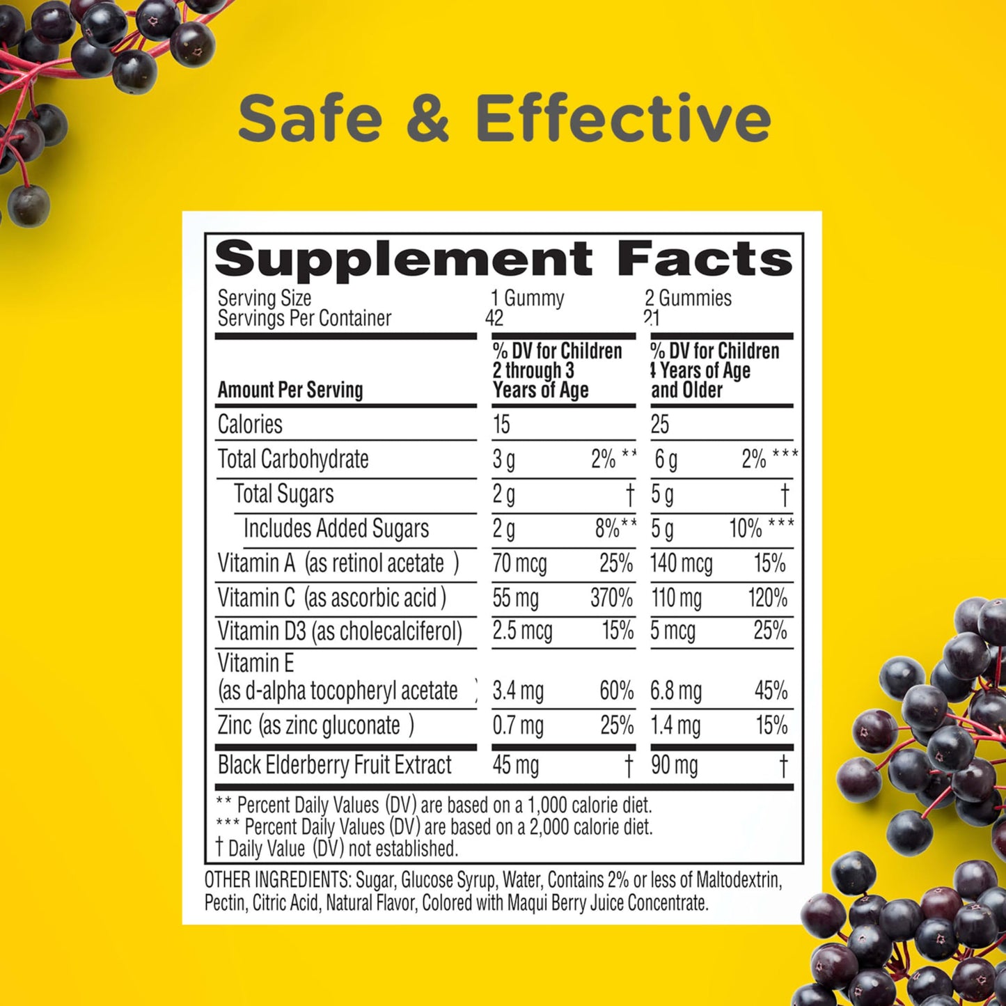 Zarbee’s Kids Elderberry Immune Support Supplement Gummies, Vitamins A C D3 E & Zinc, Elderberry Extract, Gluten & Gelatin Free Zarbee's