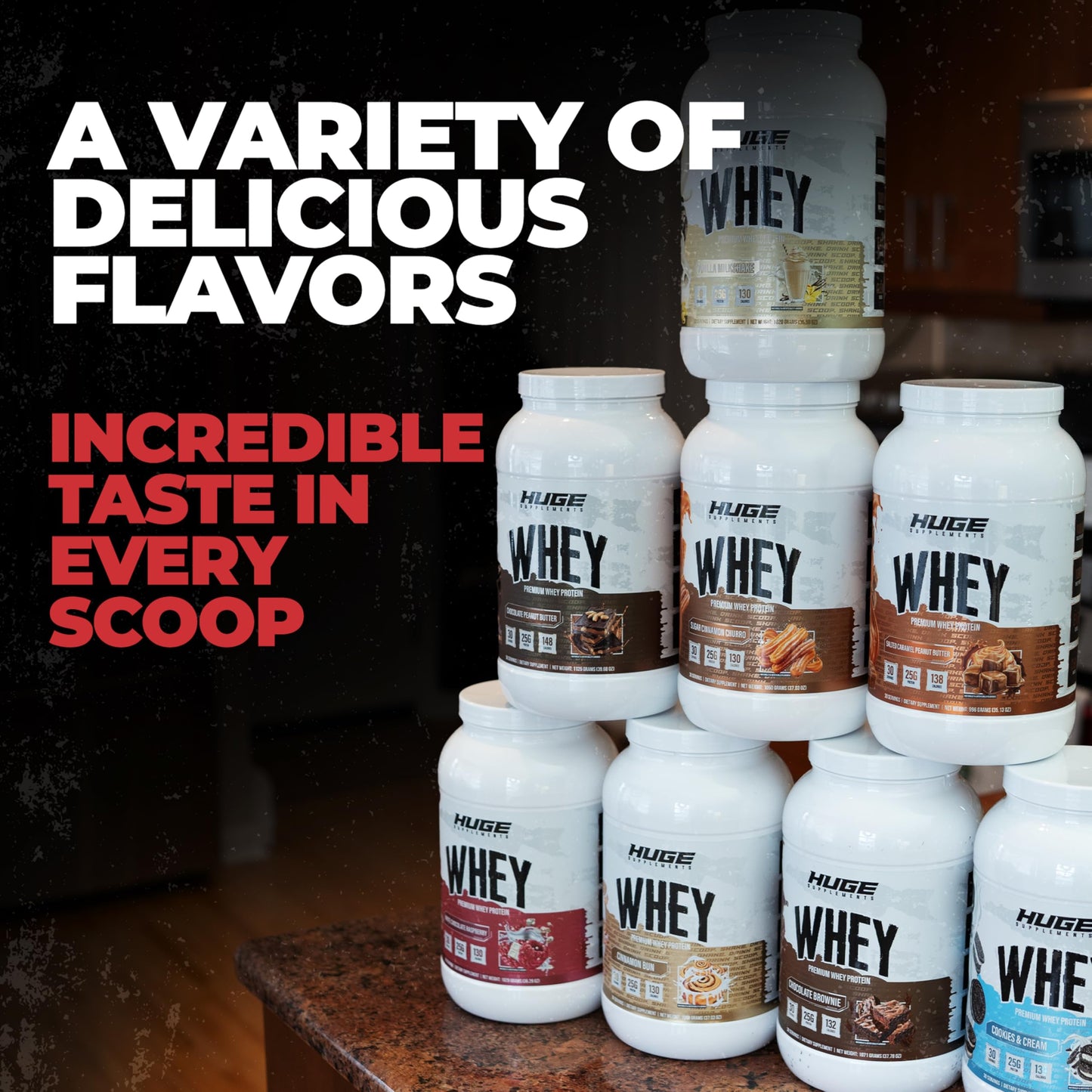 Huge Whey, Protein Powder for Muscle Gain, 25g Protein, 12g EAAs, Supports Muscle Growth, Performance & Recovery (Chocolate Brownie, 30 Servings)