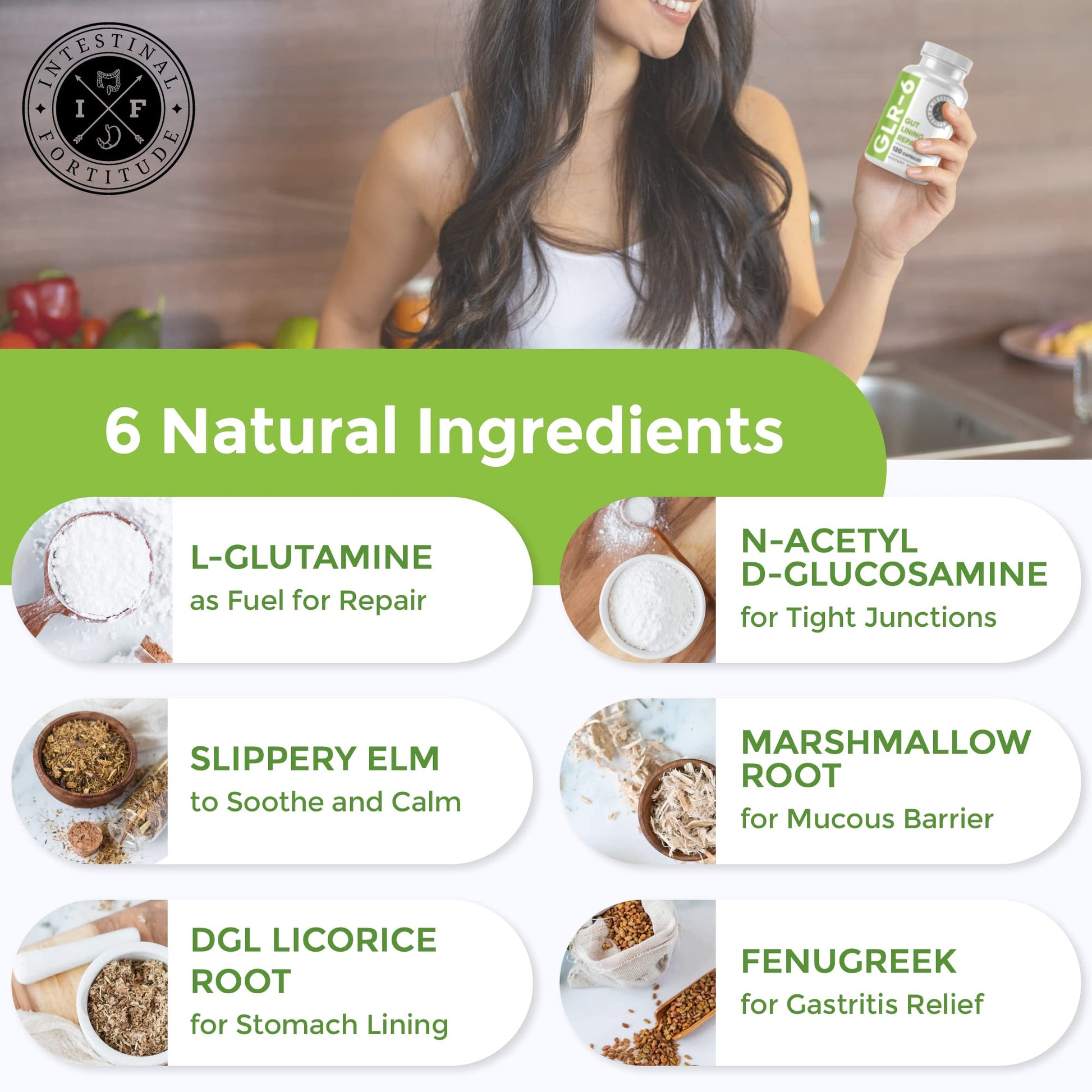 Intestinal Fortitude GLR-6 - Gut Lining Repair Supplement for Gut Health - Leaky Gut Repair with L-Glutamine, Slippery Elm, DGL Licorice Root, Marshmallow Root, Fenugreek Intestinal Fortitude buy australia supplements