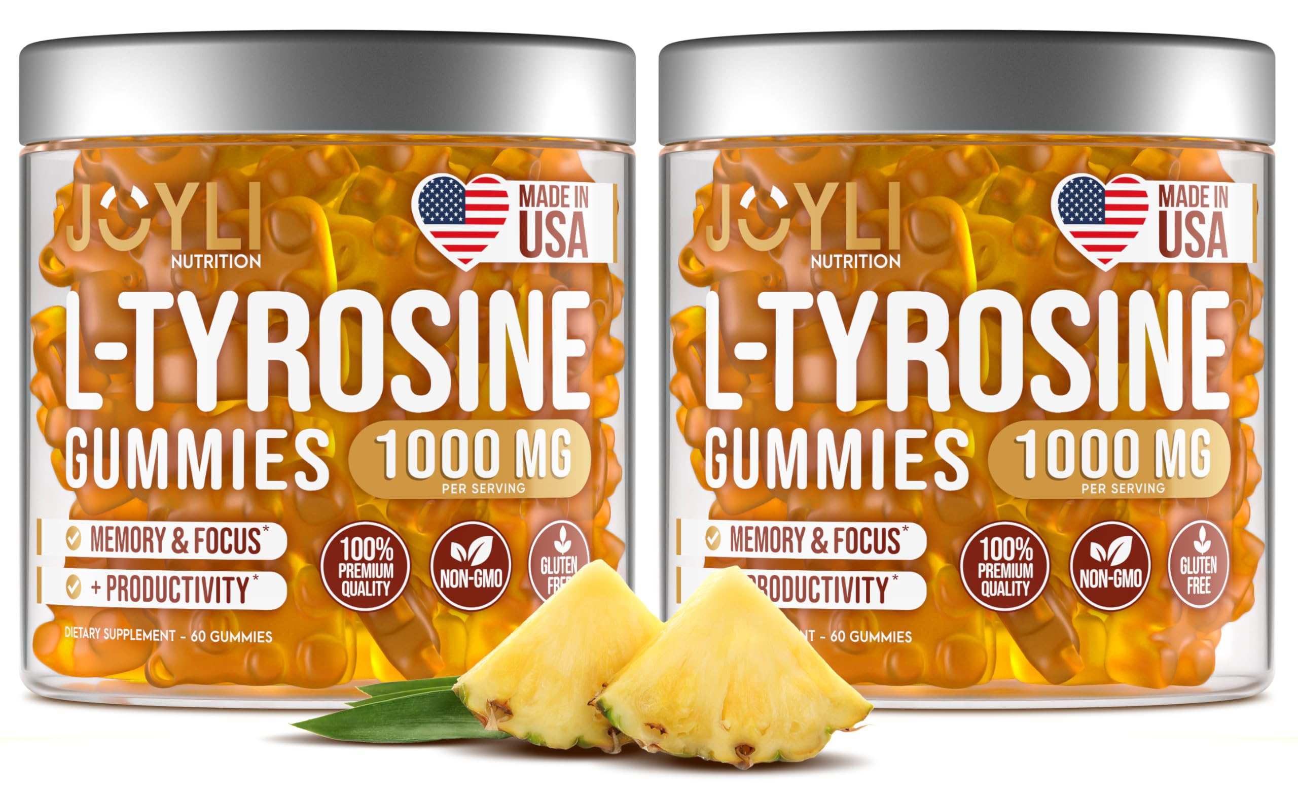 2 Pack - JOYLI L-Tyrosine Gummies 1000MG – Sugar-Free Vegan Focus Supplement & Mood Support for Kids & Adults – 500mg Per Gummy – Sleep Gummies for Memory, Energy & Wellness – 60 Pcs per Pack JOYLI Nutrition buy australia supplements