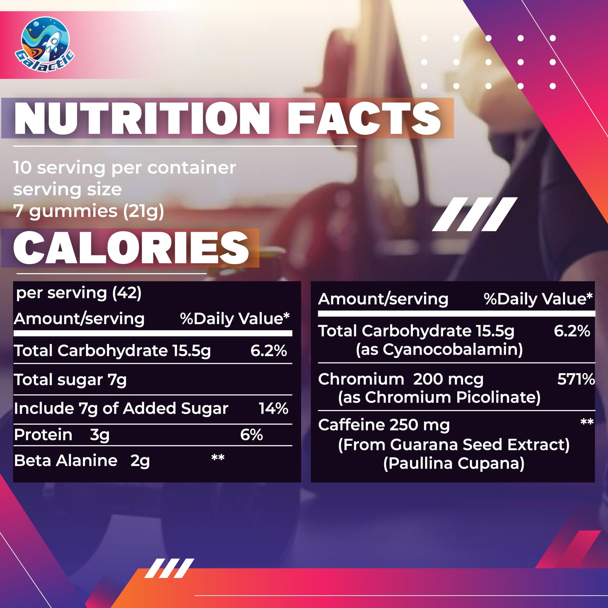 Galactic Pre-Workout Gummies, All Natural, 250mg Caffeine, Beta-Alanine, L-Citrulline Galactic buy australia supplements