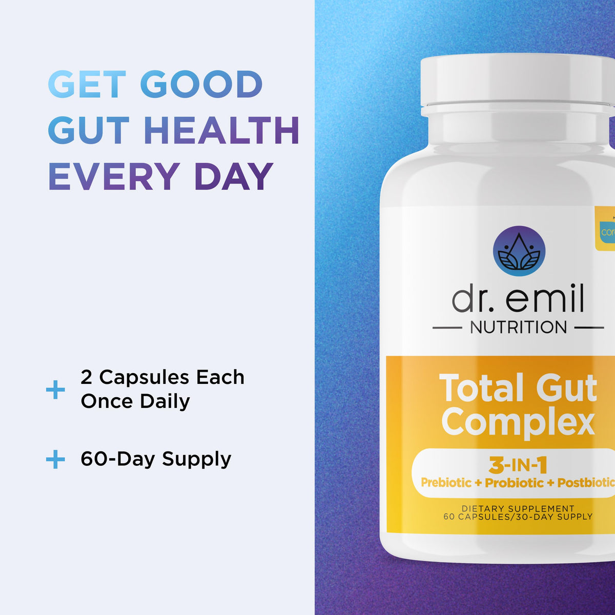 DR. EMIL NUTRITION Women & Men Total Gut Health Complex | Prebiotic + Probiotic + Postbiotic Gut Health Supplements DR. EMIL NUTRITION