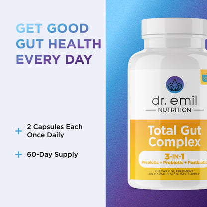 DR. EMIL NUTRITION Women & Men Total Gut Health Complex | Prebiotic + Probiotic + Postbiotic Gut Health Supplements DR. EMIL NUTRITION