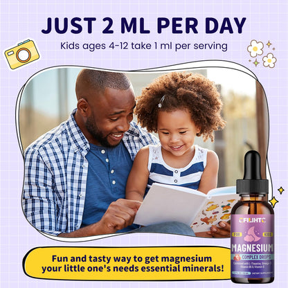 Kids Magnesium Liquid Drops-Magnesium Glycinate Liquid for Kids Supplement-w/L-theanine, Omega-3, Vitamin B6, D3 - for Sleep, Relaxation, Brain, Bones CFILIHTC