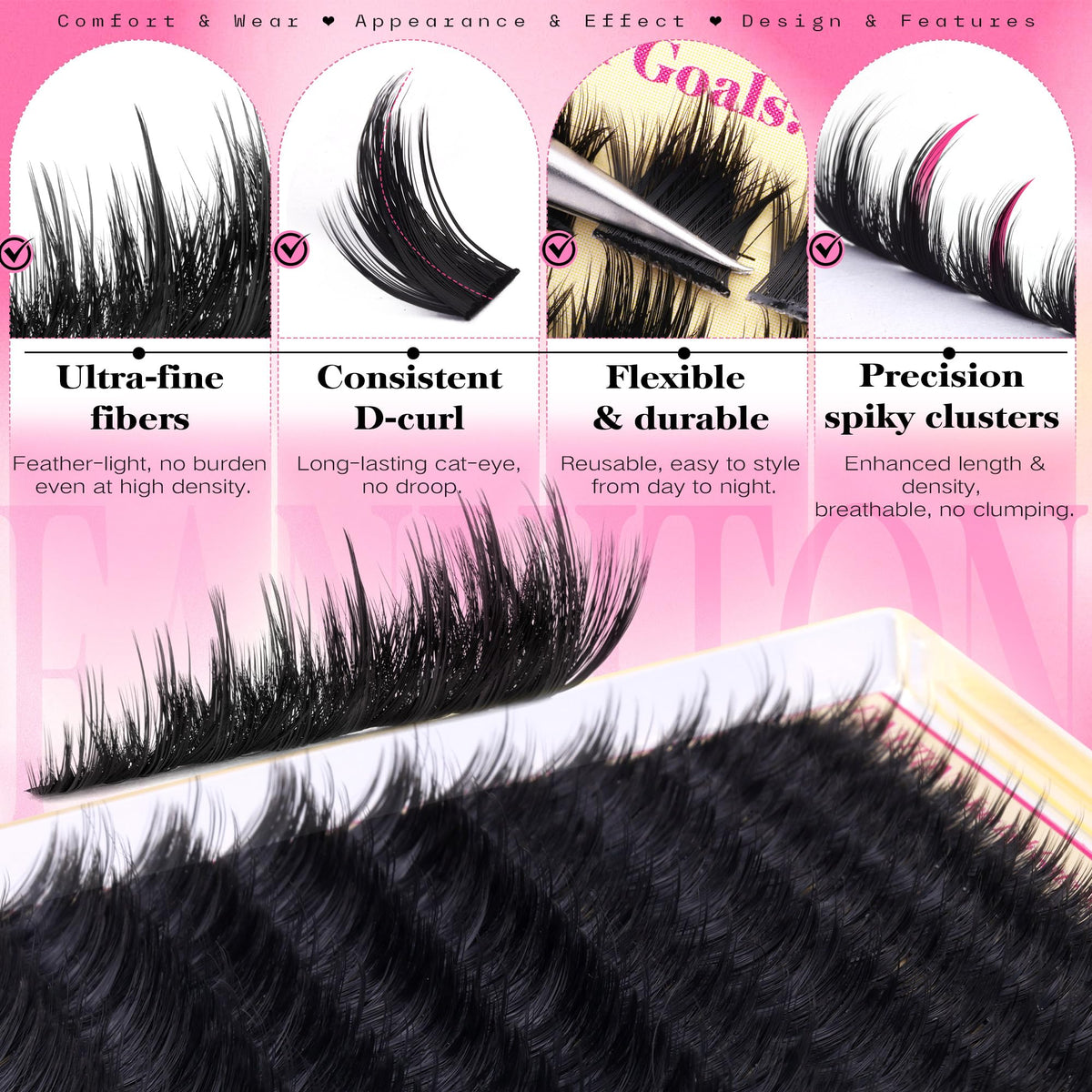 Volume Lash Clusters with Spiky Manga Lash Clusters 300D Eyelash Clusters 10-18MM Thick Wispy D Curl Cluster Eyelash Extensions 3D Fluffy Cluster Eyelash Extensions by FANXITON FANXITON