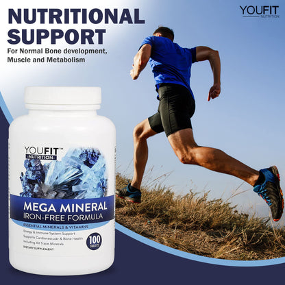 Mega Minerals Supplement by Youfit Nutrition | Trace Minerals | Premium Formula with Source of Minerals and Immune Health Support | Iron Free | All in One YouFit Nutrition