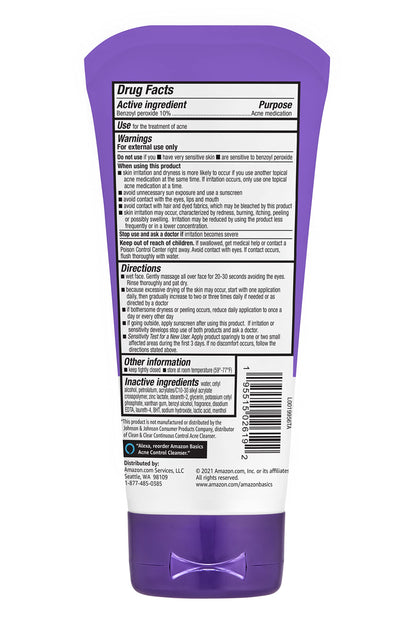 Amazon Basics Acne Treatment Face Wash - Daily Control Cleanser, Maximum Strength 10% Benzoyl Peroxide for Stubborn Breakouts, 5 Ounce Amazon Basics