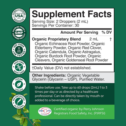 Organic Lymphatic Drainage Drops - Organic Cleavers & Echinacea - 2 Fl Oz | Herbal Lymphatic Complex - Immune Support Supplement with Organic Elderberry & Red Clover - Vegan, Non GMO - 30 Servings Gsupps Australia