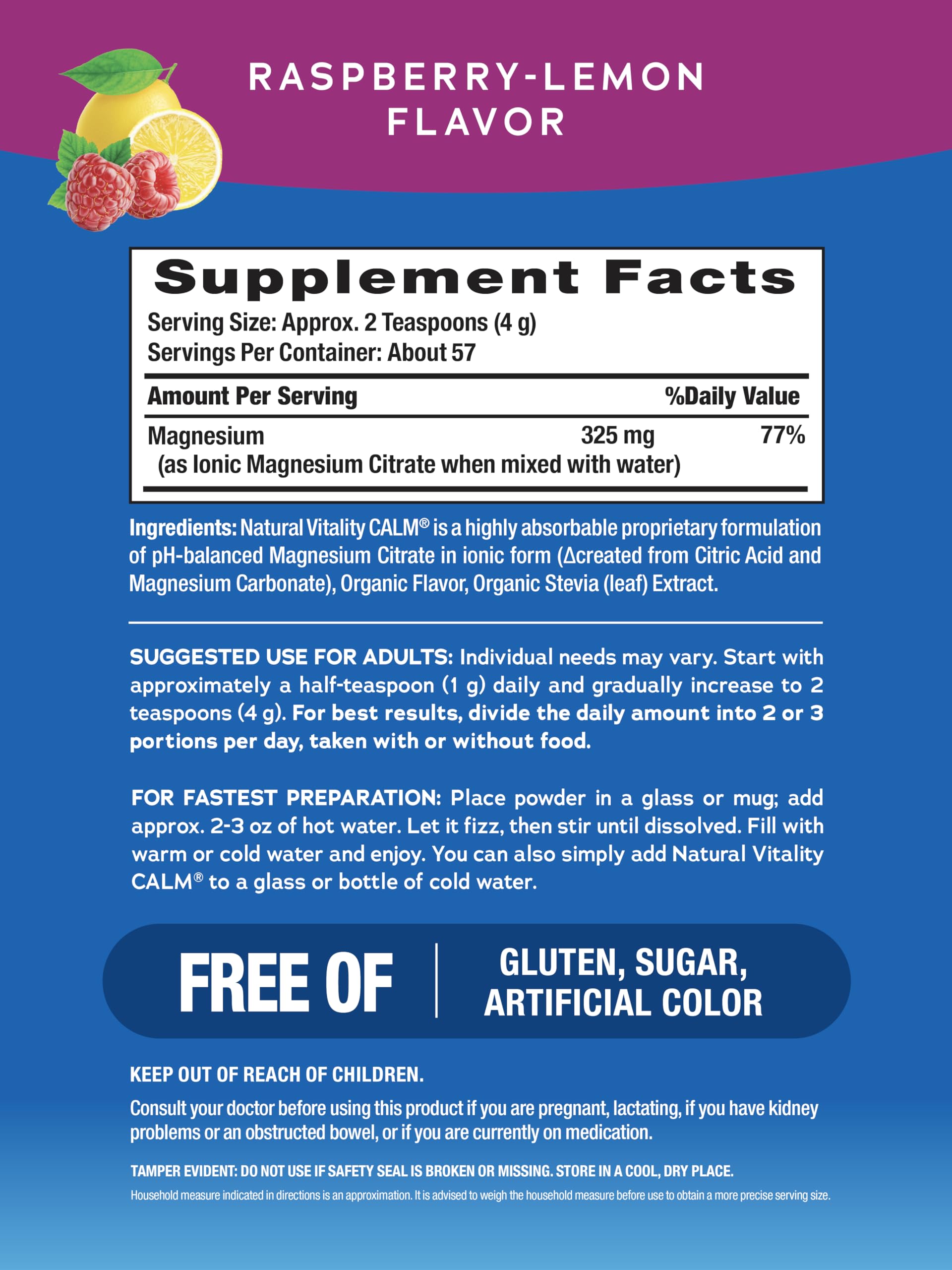 Natural Vitality Calm Powder Rasp Lemon, 8 oz Natural Vitality buy australia supplements