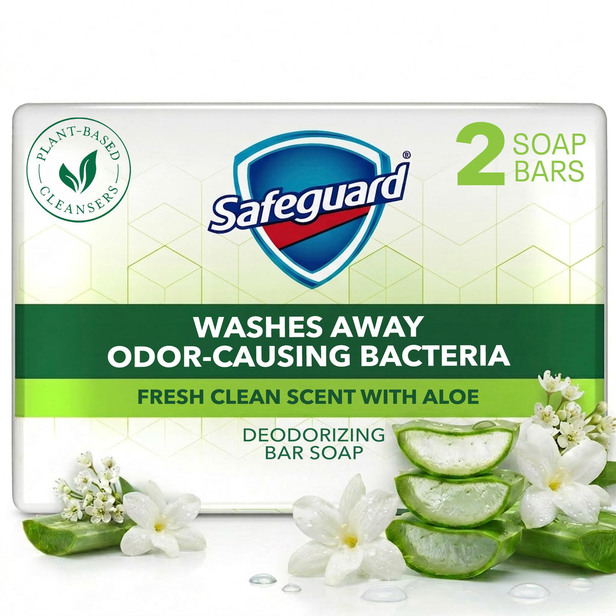 Safeguard Micellar Deep Cleansing Bath Bar Soap, Washes Away 99 Percent of Bacteria, Leaves Skin Soft, Made with Plant Based Cleansers, Fresh Clean Scent with Aloe, 3.2 oz (2 Count) Safeguard