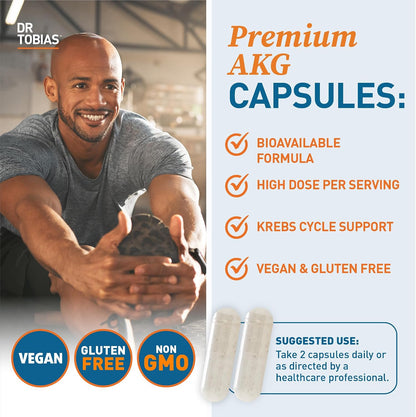 Dr. Tobias AKG Supplement & Magnesium Bisglycinate - Support Energy Levels, Muscle, Nerve & Bone Health with High-Absorption Magnesium and Bioavailable AKG, Vegan, Non-GMO