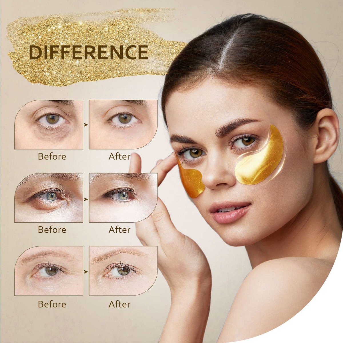 Taimand Under Eye Patches (30 Pairs), 24K Gold Eye Mask for Dark Circles Taimand