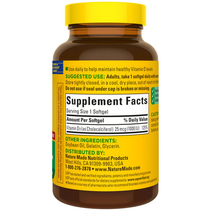 Nature Made Vitamin D3 1000 IU (25 mcg), 300 Vitamin D Softgels | Vitamin D Supplement for Immune, Bone, Teeth and Muscle Health Support, 300 Day Supply Gsupps Australia