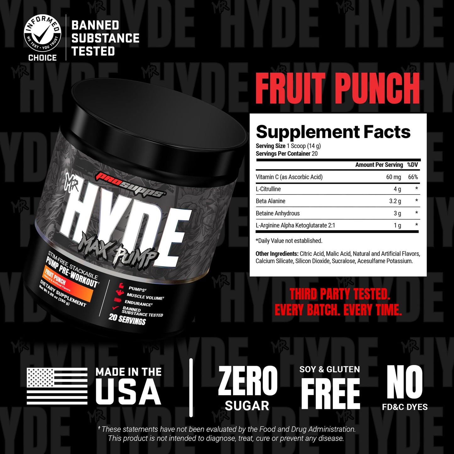 ProSupps Mr. Hyde Max Pump Pre Workout Powder - Stim-Free Preworkout Supports Blood Flow, Muscle Volume & Endurance - Caffeine-Free Nitric Oxide Gym & Fitness Supplements (Blue Razz, 20 Servings)