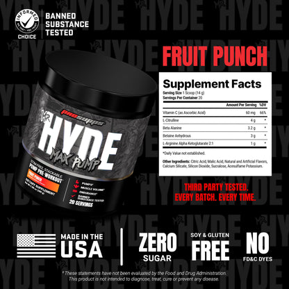ProSupps Mr. Hyde Max Pump Pre Workout Powder - Stim-Free Preworkout Supports Blood Flow, Muscle Volume & Endurance - Caffeine-Free Nitric Oxide Gym & Fitness Supplements (Blue Razz, 20 Servings)