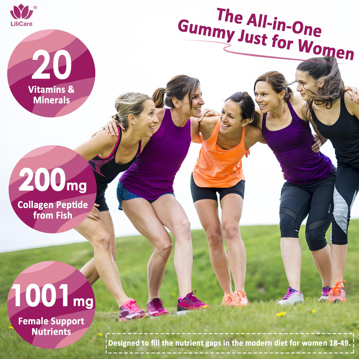 Womens Multivitamin Gummy, Methylated Multivitamin for Women, Biotin, Methylfolate, Iron, Collagen, Vitamins A C D, B Complex, Antioxidants for Women's Daily Support, LILICARE