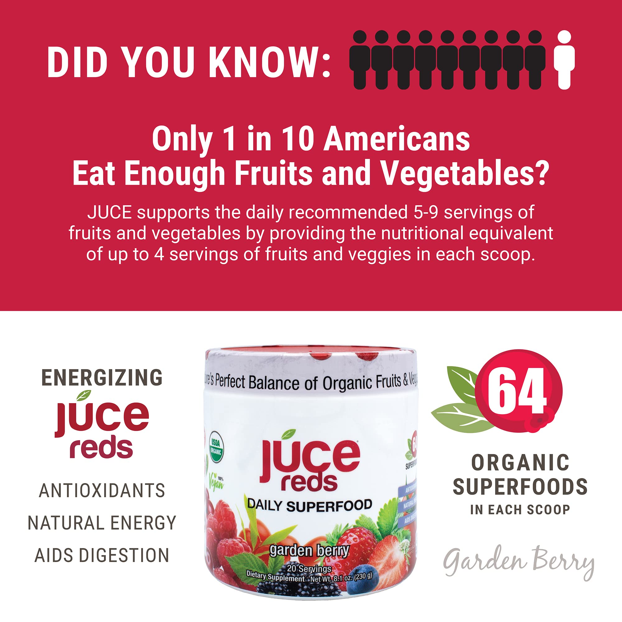 JUCE Reds Organic Superfood Powder - Garden Berry Flavor | Fruit and Veggie Powder Terra Kai Organics buy australia supplements