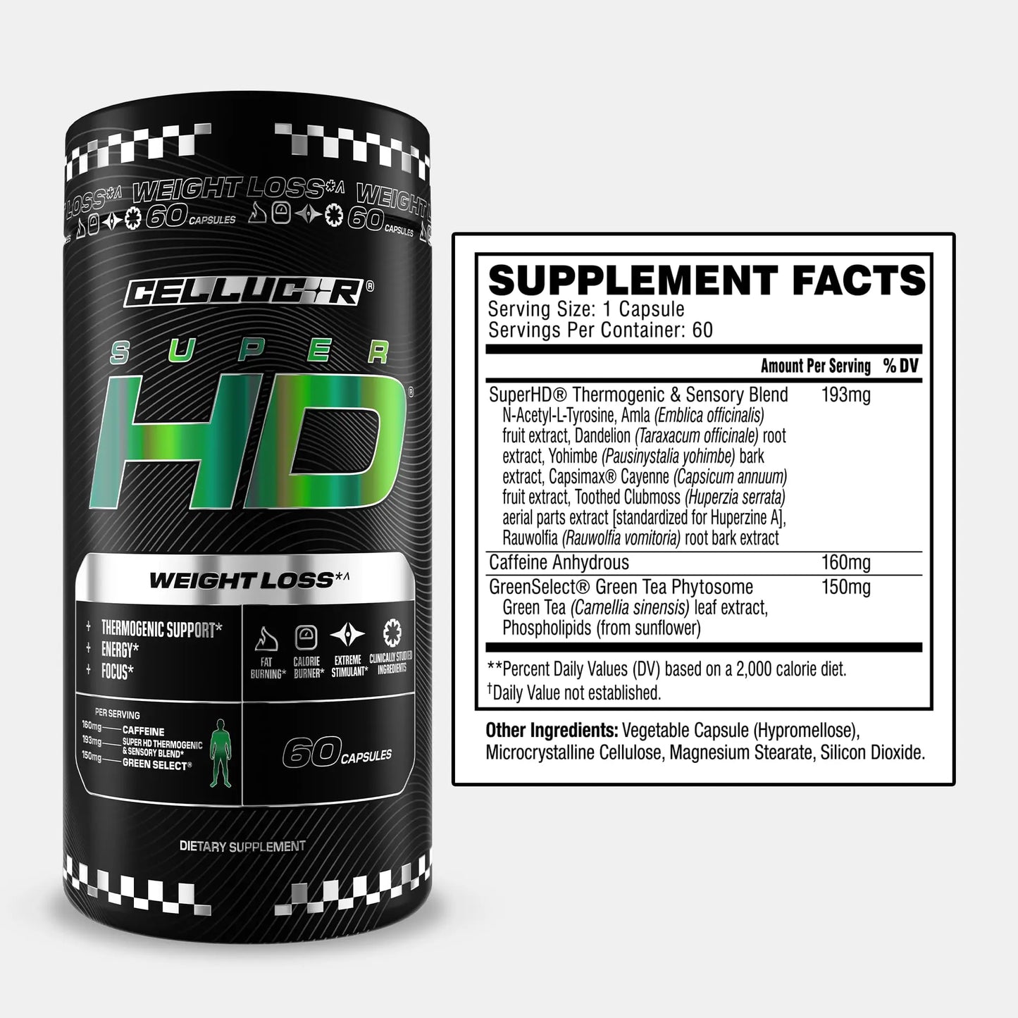 Cellucor SuperHD Thermogenic Fat Burner Weight Loss Supplement, Appetite Suppressant, & Energy Booster Capsimax, Green Tea Extract, 160mg Caffeine Cellucor