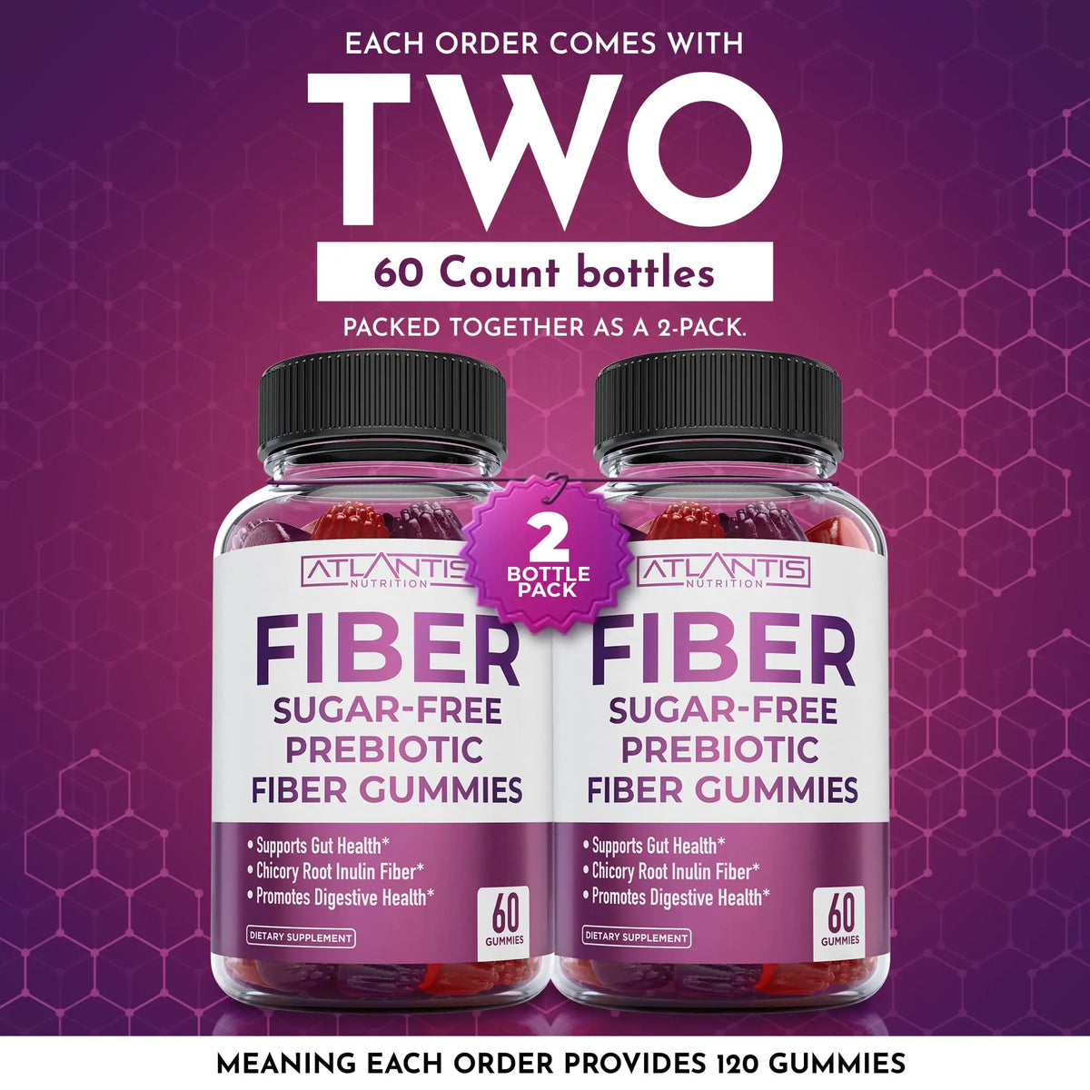 Atlantis Nutrition Sugar Free Fiber Gummies for Adults - 5G Fiber Supplement Formulated with 5.4G Prebiotic Digestive Blend/Serving - Supports Gut Health & Healthy Digestion Atlantis Nutrition