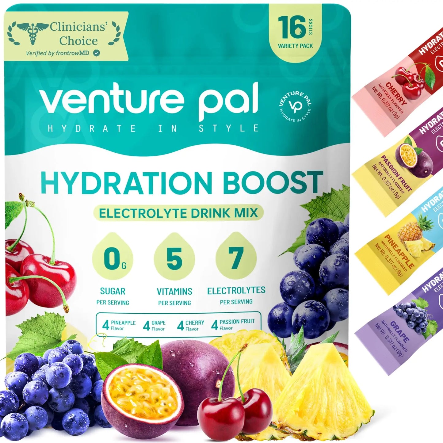 Venture Pal Sugar Free Electrolyte Powder Packets - Liquid Daily IV Drink Mix for Rapid Hydration & Party Recovery | 5 Vitamins & 7 Electrolytes| Keto Friendly Venture Pal