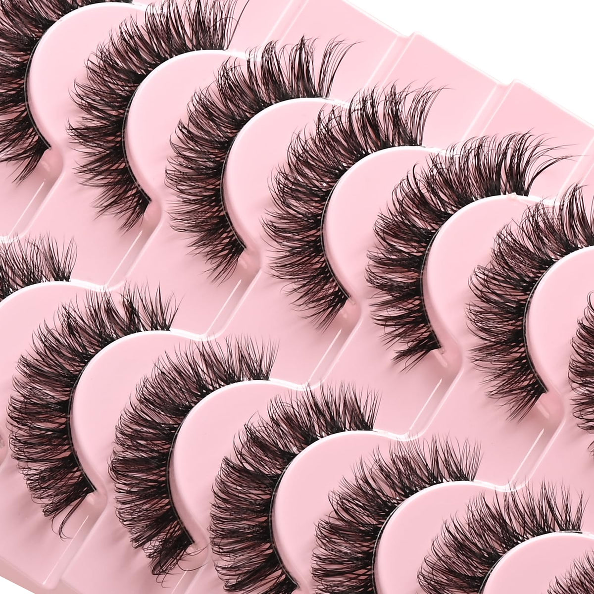 APCYUST Lashes False Wispy Eyelashes Natural Cat Eye Lash Strips 10 Pairs Fake Mink Eyelash Pack 9-14mm Natural Look Fluffy Strip Lashes Clear Band Easy Eyelashes for Beginners with Cluster Looking APCYUST