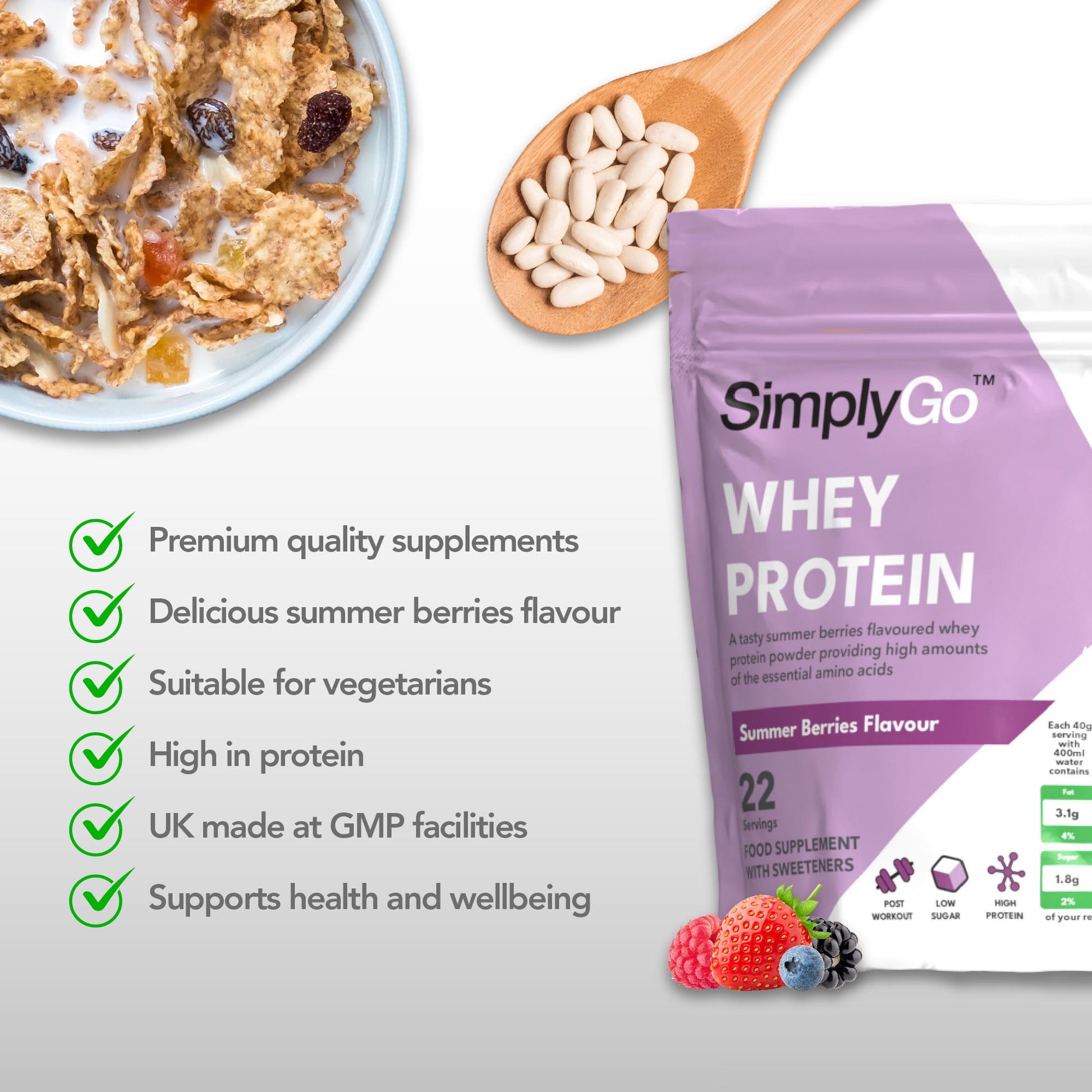 SimplyGo Whey Protein Powder | 900g | Simply Add 30g to Water, Juice or Shakes Simply Supplements buy australia supplements