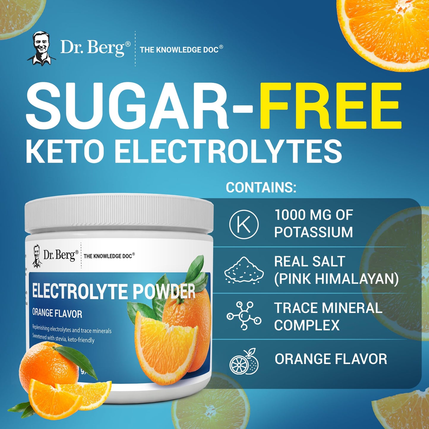 Dr. Berg Zero Sugar Hydration Keto Electrolyte Powder - Enhanced w/ 1000 mg of Potassium & Real Pink Himalayan Salt (NOT Table Salt) - Orange Flavor Hydration Drink Mix Supplement - 50 Servings Dr. Berg Nutritionals