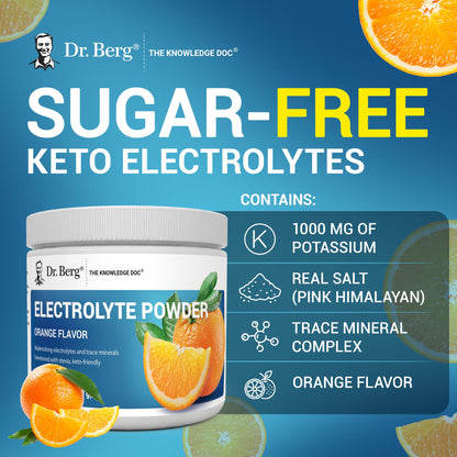 Dr. Berg Zero Sugar Hydration Keto Electrolyte Powder - Enhanced w/ 1000 mg of Potassium & Real Pink Himalayan Salt (NOT Table Salt) - Orange Flavor Hydration Drink Mix Supplement - 50 Servings Dr. Berg Nutritionals