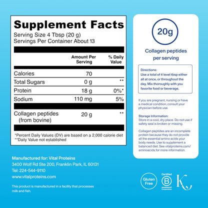 Vital Proteins Collagen Peptides Powder - Supports Hair, Nail, Skin, Bone & Joint Health, Unflavored, Collagen Protein 9.33 OZ Vital Proteins