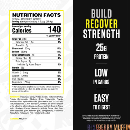 RYSE Loaded Protein Powder - Jet-Puffed Marshmallow - 25g Whey Protein Isolate & Concentrate with Prebiotic Fiber & MCTs - Low Carb, Low Sugar, Digestive-Friendly - 27 Servings / 2 lb Tub