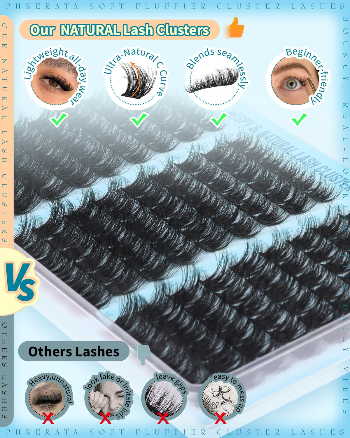 PHKERATA Fluffy Lash Clusters Wispy Eyelash Clusters Natural C Curl PHKERATA