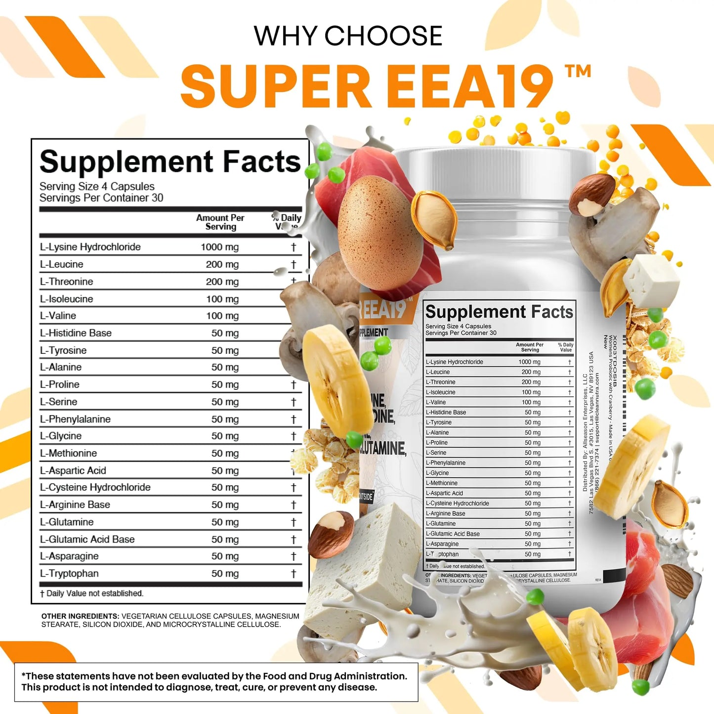 Clean Nutraceuticals Amino Acids Supplement L-Lysine, L-Threonine, L-Leucine, Isoleucine, Valine, L-Histidine, L-Tryptophan, L-Methionine, L-Arginine, L-Cysteine, Clean Nutraceuticals