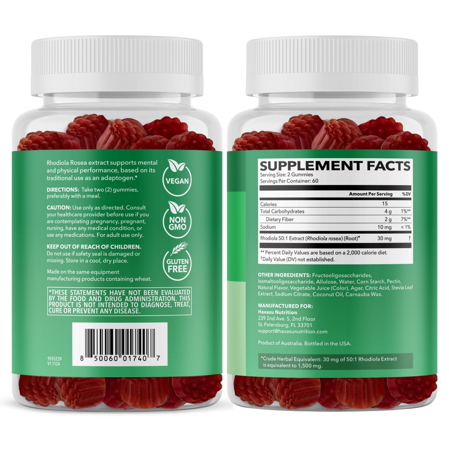 Rhodiola Rosea Gummies, Sugar Free Rhodiola Supplement, 30 Servings | Herbal Adaptogen for Mental Clarity and Performance, 60 Count, Vegan and Gluten-Free, Mixed Berry Flavor, 1-Month Supply Gsupps Australia