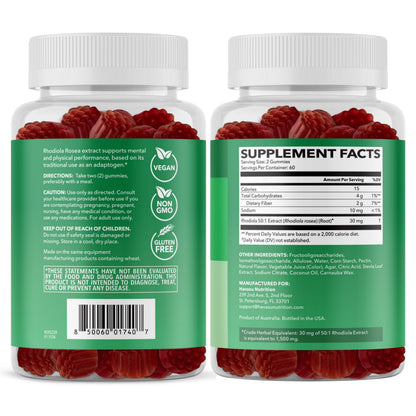 Rhodiola Rosea Gummies, Sugar Free Rhodiola Supplement, 30 Servings | Herbal Adaptogen for Mental Clarity and Performance, 60 Count, Vegan and Gluten-Free, Mixed Berry Flavor, 1-Month Supply Gsupps Australia