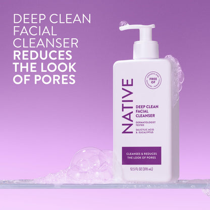 Native Deep Cleansing Facial Cleanser, for Oily to Combination Skin, Sulfate Free, with Salicylic Acid and Eucalyptus, Dermatologist Tested, 12.5 FL Oz Native