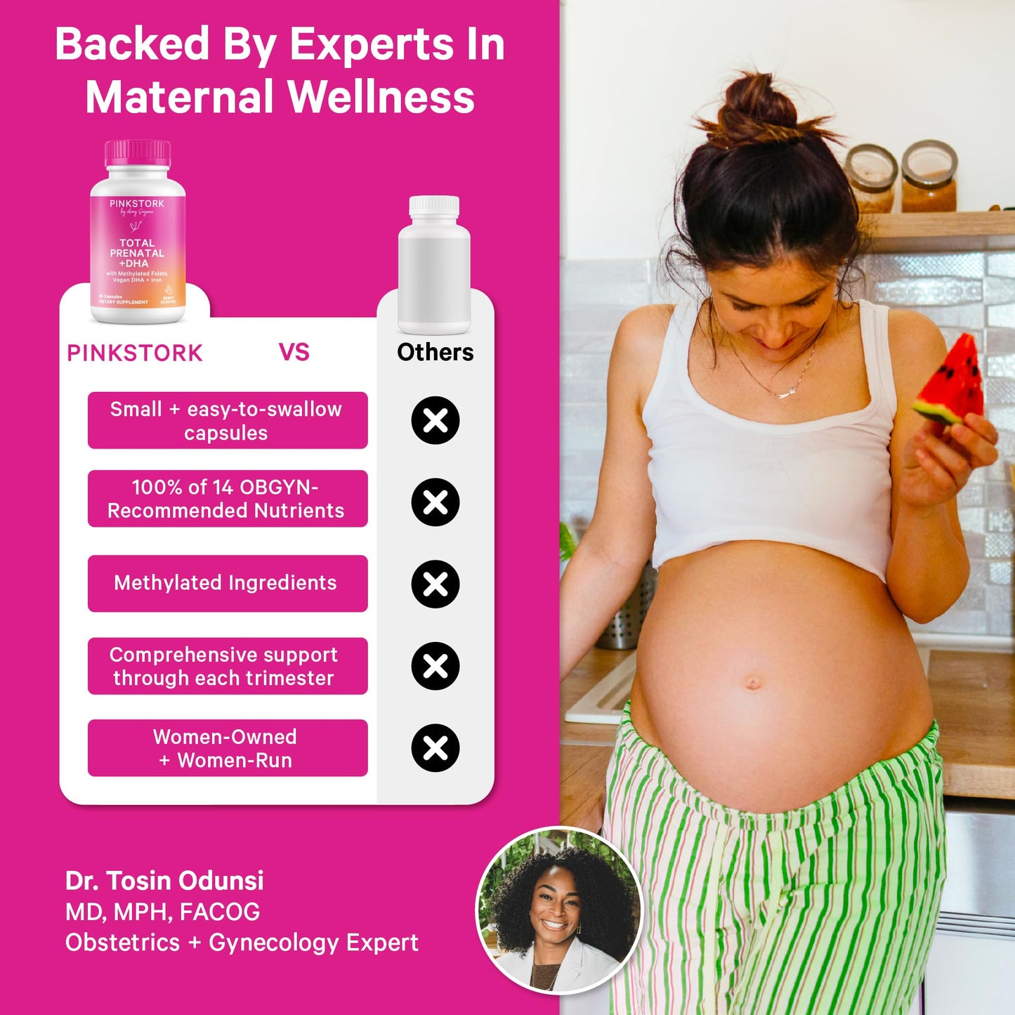 Pink Stork Total Prenatal Vitamins with DHA, Folate, Iron, Choline, and Vitamin B12 - Prenatals for Women to Support Fetal Development, Pregnancy Essentials Pink Stork