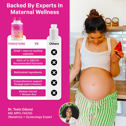 Pink Stork Total Prenatal Vitamins with DHA, Folate, Iron, Choline, and Vitamin B12 - Prenatals for Women to Support Fetal Development, Pregnancy Essentials Pink Stork