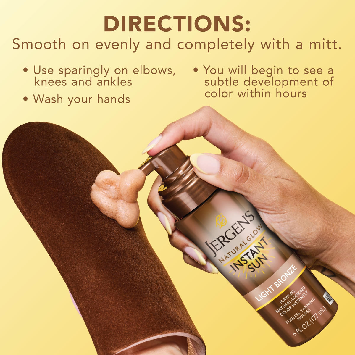 Jergens Natural Glow Self Tanner Mousse, Light Bronze Tan, 6 fl oz Jergens