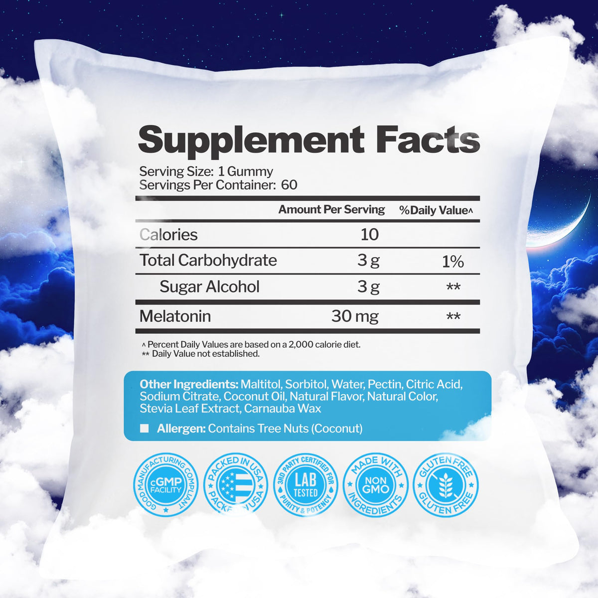 Melatonin 30mg Gummies for Adults (60 Servings) - Maximum Strength Sleep Support with 30mg of Melatonin Per Gummy - Gluten-Free, Sugar-Free, Non-GMO, 100% Vegetarian, Just Nutrients