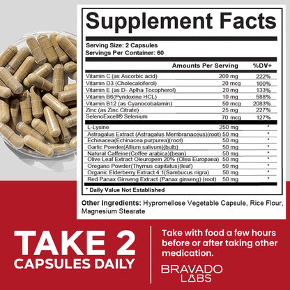 Bravado Labs L-Lysine 250mg Capsules – Immune & Cold Sore Support – Vegan, Non-GMO, Allergen-Free, 3rd-Party Tested Bravado Labs