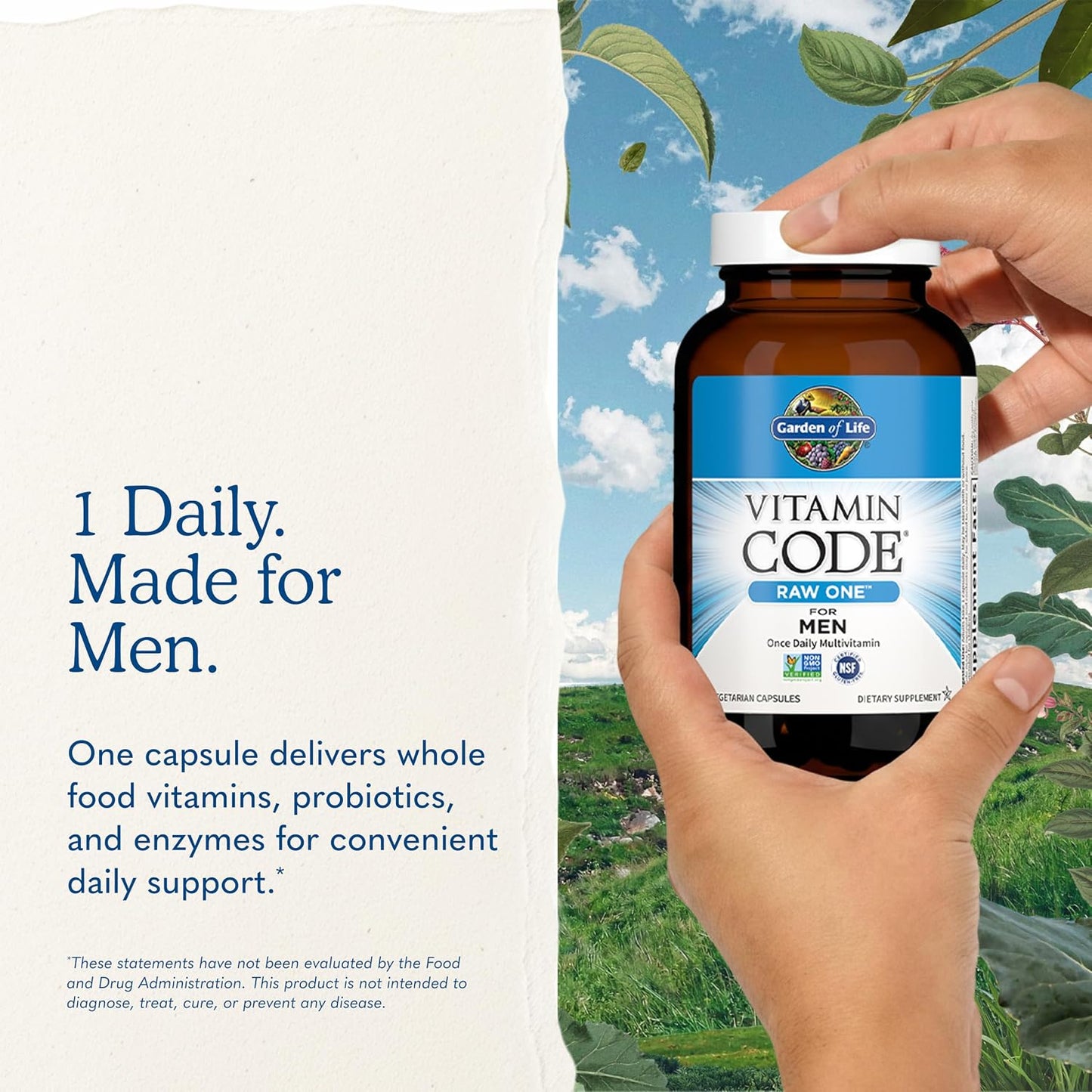 Garden of Life Vitamin Code RAW ONE for Men Once Daily Whole Food Multivitamin with Probiotics for Heart Health and Prostate Health, Non-GMO, 75 Capsules Gsupps Australia