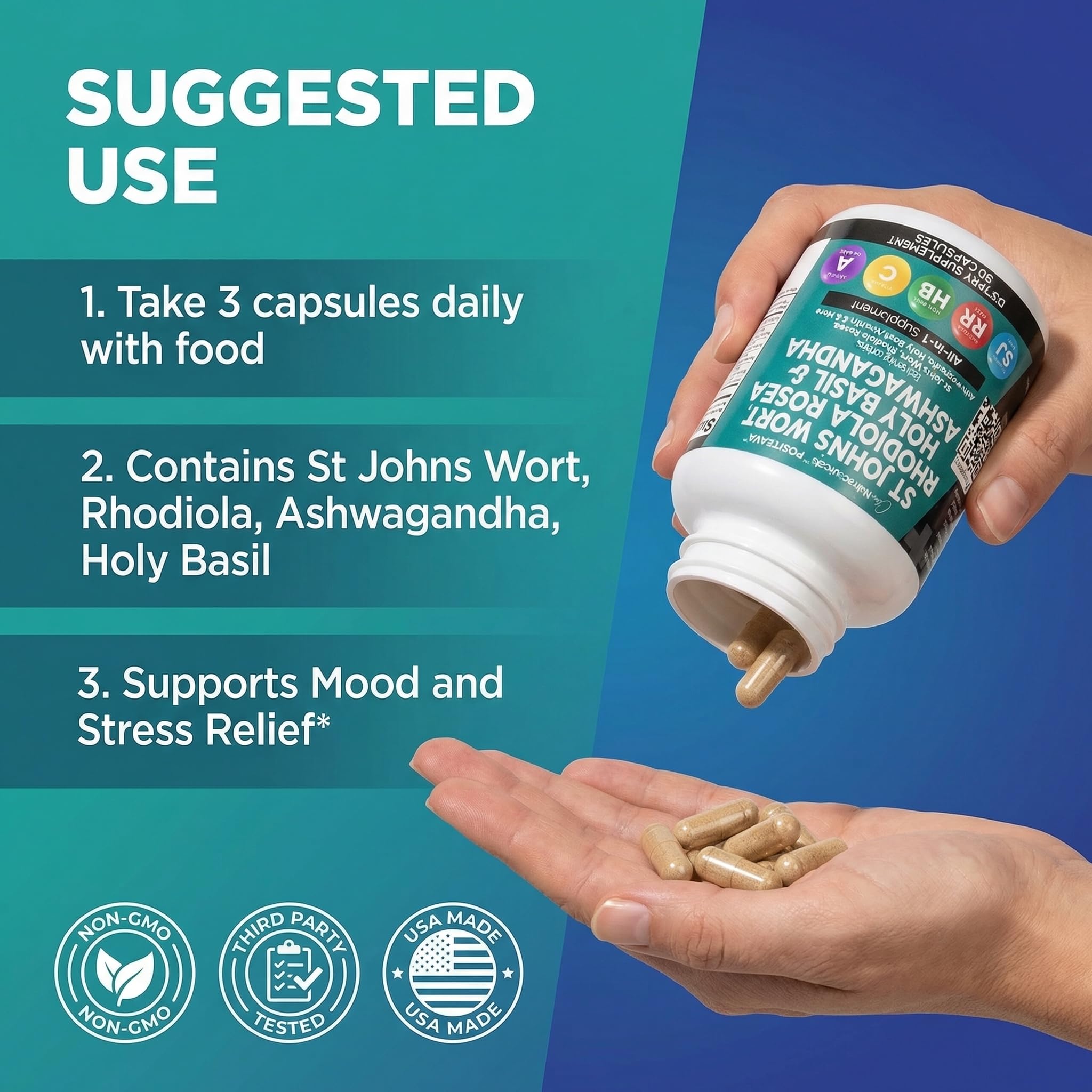 Clean Nutraceuticals St Johns Wort Rhodiola Rosea Holy Basil Ashwagandha - Mood Support for Women and Men with Vitamin C & Black Pepper Extract - 90 Caps Clean Nutraceuticals buy australia supplements