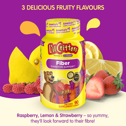 L’il Critters Fiber Daily Gummy Supplement for Kids, for Digestive Support, Berry and Lemon Flavors, 90 Gummies Lil Critters
